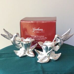 Gorham Hummingbird Candlesticks Holders Silverplated Pair Set Heritage Italy
